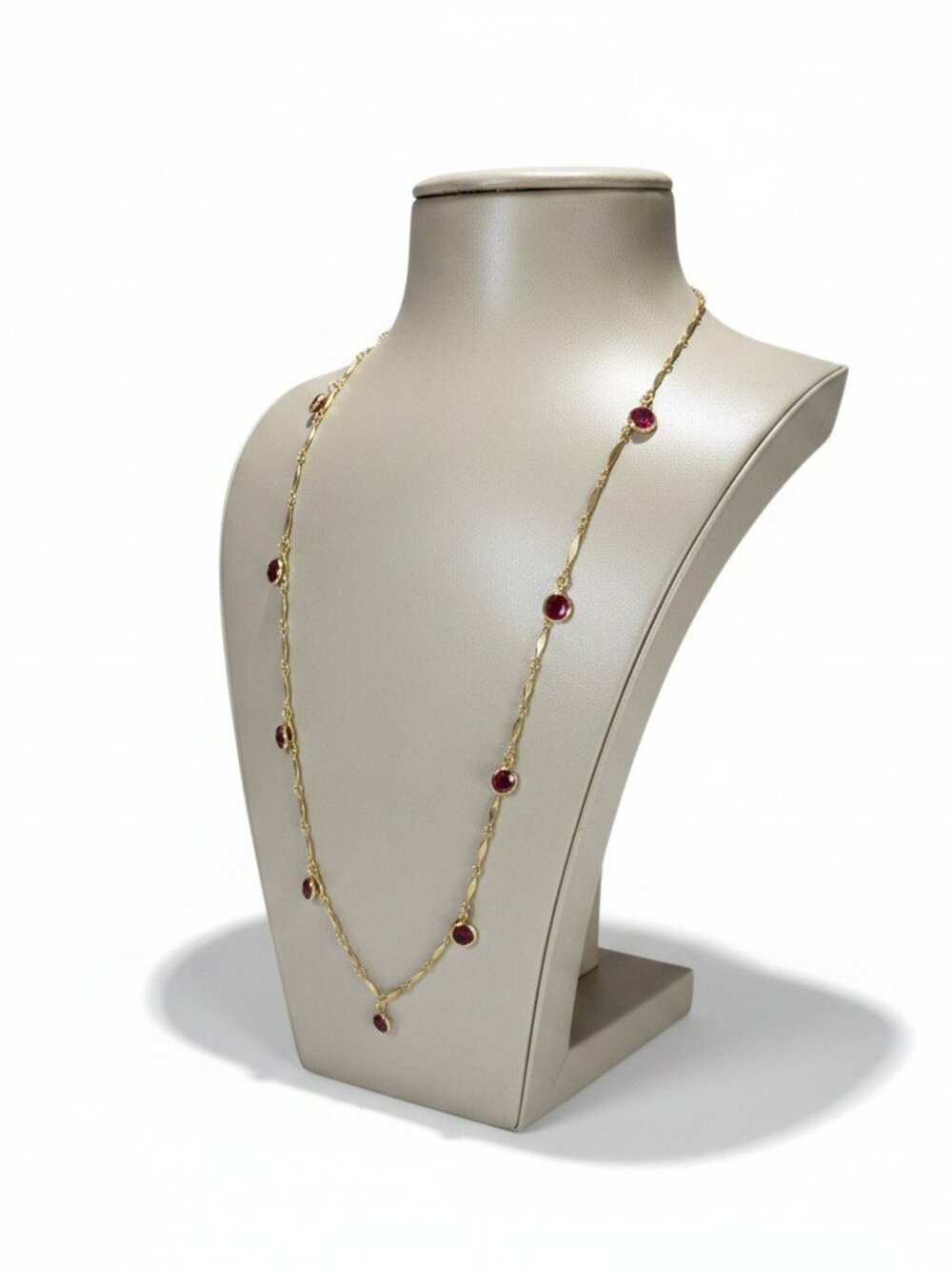 Vintage Gold Plated Red Dangle Charms Long Chain Necklace 30"